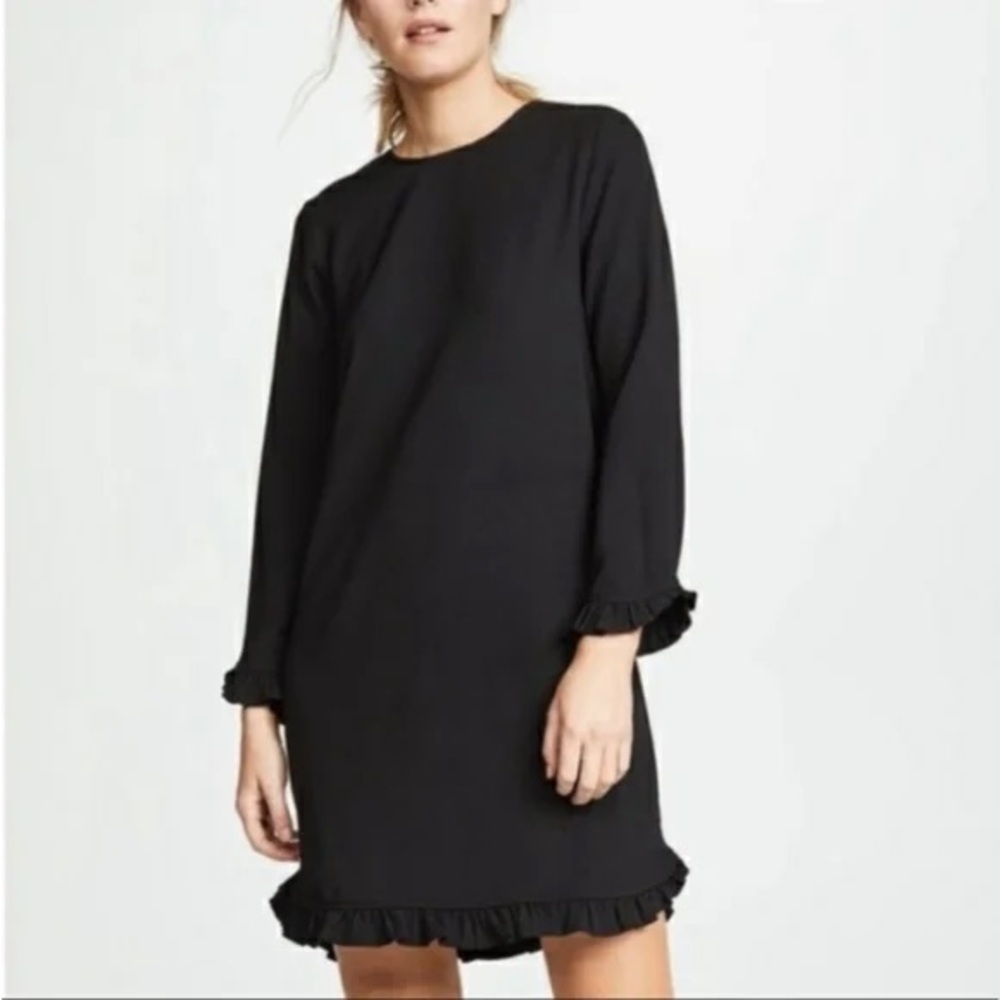 GANNI Black Long Sleeve Ruffle Trim Mini Dress Size 6